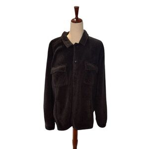 Cozy Black Sherpa Button-Up Jacket L Mens